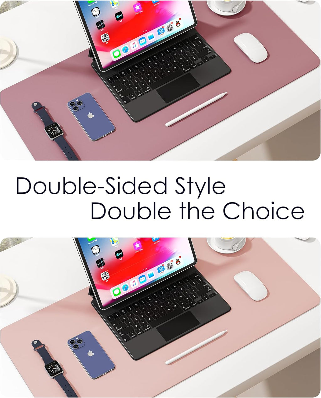 Dual Sided Leather Desk Pad (31.5 X 15.7"), Office Waterproof Desk Mat, PU Mouse Pad, Desk Protector Cover, Desk Writing Mat for Office/Home/Work/Cubicle (Purple/Pink)